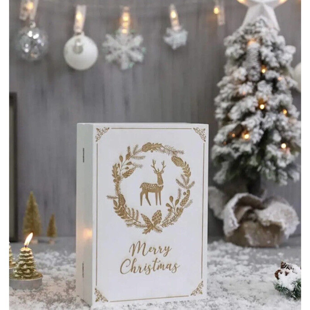 PIONEER-EFFORT Wooden Advent Calendar Book with 24 Drawers Christmas Reusable Co